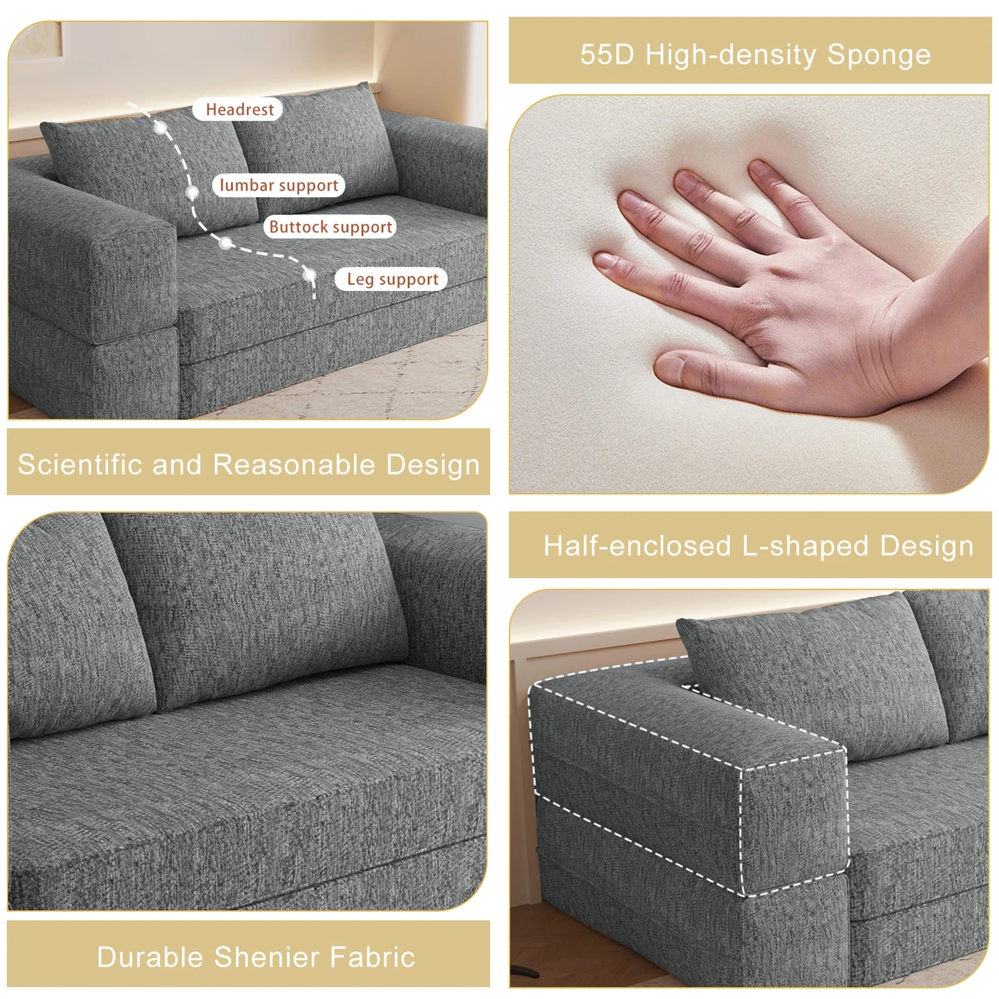 1.5m 1.8m 3-in-1 Chenille Vacuum Compressible Sofa Bed Home Foldable Floor Couch Soft Loveseat Lazy Sofa For Living Room Bedroom