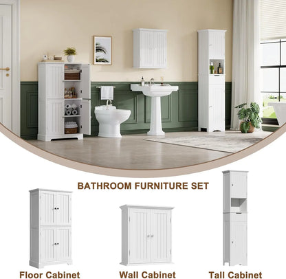 Bathroom Floor Cabinet, Modern Bathroom Storage Cabinet with 4 Doors and Adjustable Shelves