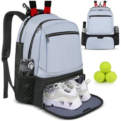 Large Capacity Tennis Backpack Sports Racket Pack Holds 1-2 Tennis Rackets Outdoor Badminton Bag With Shoe Pocket Black Pink