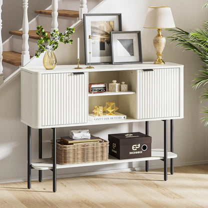 65" Buffet Sideboard with 4 Doors Adjustable Shelves Coffee Bar Console for Dining Living Entryway White Customized