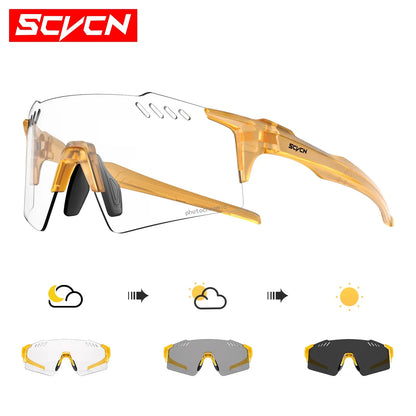 SCVCN Red Photochromic Sunglasses Cycling Glasses Sports for Men Mountain Bike Road Bicycle Eyewear Fashion Goggles MTB UV400