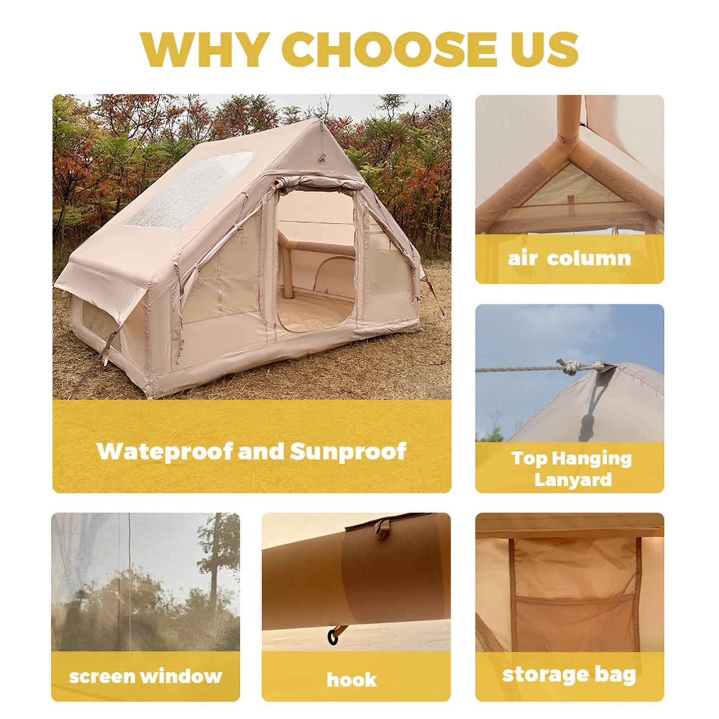 1-2 PERSON TENT Triangle Inflatable Camping Tent | Quick Setup | 4-Season Waterproof Windproof Outdoor Tent | Portable House Hiking & Fishing Special