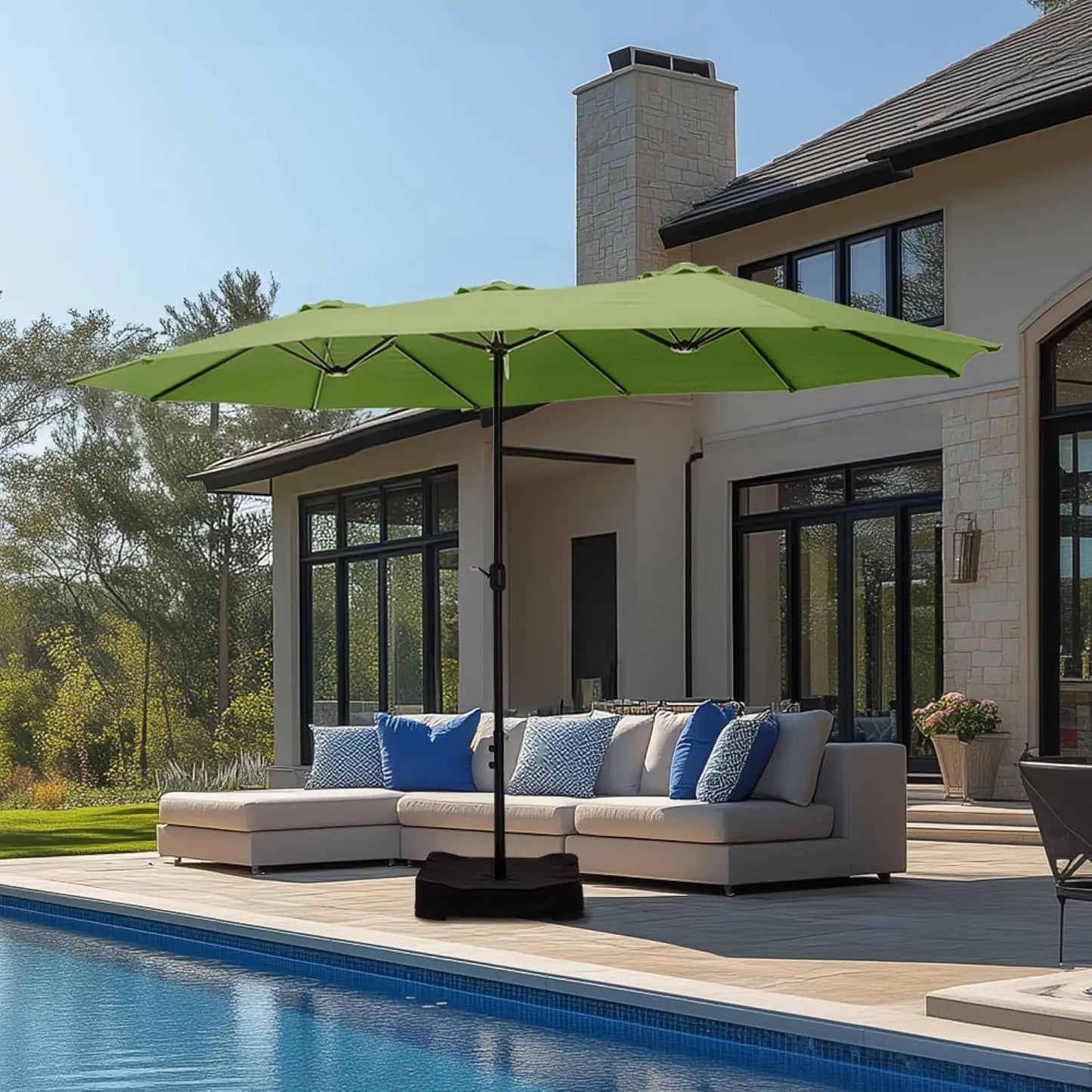15ft Double Sided Patio Umbrella with Base Included, Outdoor Large Rectangular Market Umbrellas with Crank Handle, Customized