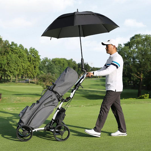 PGM Aluminium Alloy Trolley with Umbrella Holder Bottle Cage Fixing Rope Manual Brake Foldable Golf Bag Cart Four Wheels QC005