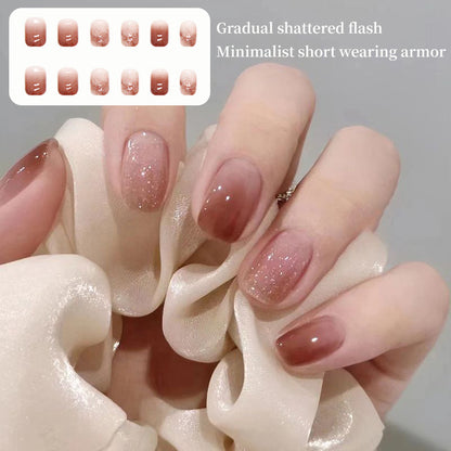 24-pack caramel color nail art gradient press-on nails | High-quality winter wearable nails