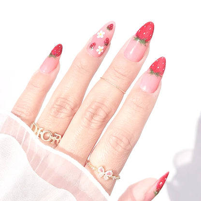 24-Piece Long Almond Shape Fruit Pattern Press-On Nails | Cute Vibrant False Nails