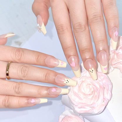 24 - piece Sweetheart Bunny Nail Art! Apricot - milk color meets pink - hearted bunnies, stirring up girlish hearts