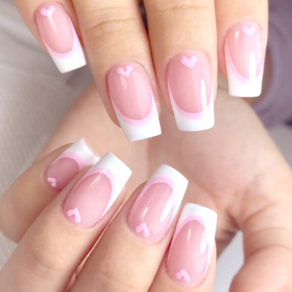 24pcs French style nails heart press-on nails removable false nails