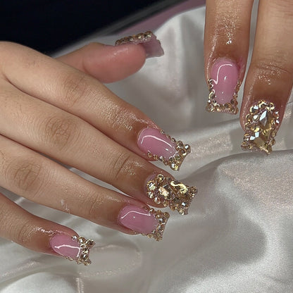 24-Piece Wearable Nails - Removable Nail Stickers Handmade NailsLong - length Nail Art  Diamond - embellished Nail Art