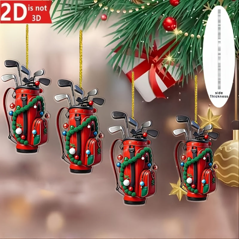 Set of 4 Christmas Golf Bag-Themed Ornaments – Hanging Decorations for Holiday Parties | Home Decor | and Christmas Gifts