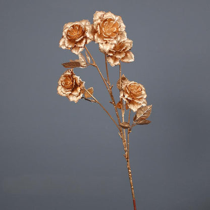 Gold Rose & Foliage Branch Arrangement | New Year Decoration Series | Turtle Back Eucalyptus & Ginkgo Leaf Fake Flower