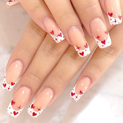 24pcs French style nails heart press-on nails removable false nails