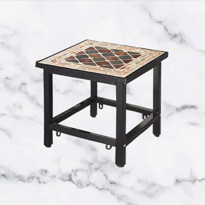 Mosaic - Collaged Stone Square Tea Table | A Creative  Stone Table | Patio Outdoor Furniture Barbecue Table Coffee Table | Wrought Iron Table Frame with Black Paint Finish.