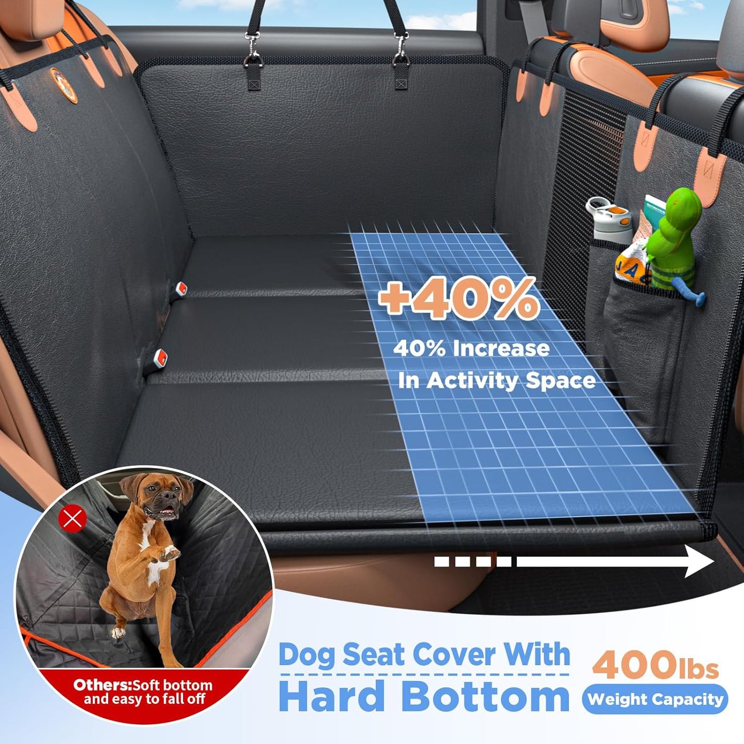 Back Seat Extender for Dogs | Waterproof Dog Car Seat Cover | With Hard Bottom | 2025 Upgraded Material | Anti-Scratch | Safer | Easy to Use and Clean | Holds 400lbs