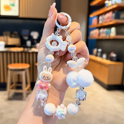 New rab hairball beaded mobile phone chain girl cartoon short mobile phone lanyard popular bag pendant gift phone charm