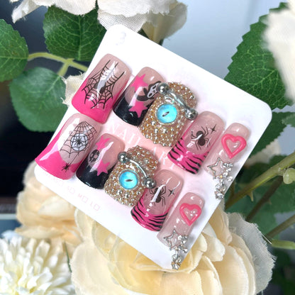 Halloween Sweet & Cool Spider Web Spider Star Wearable Nails | Nail Sticker Decor False Nails