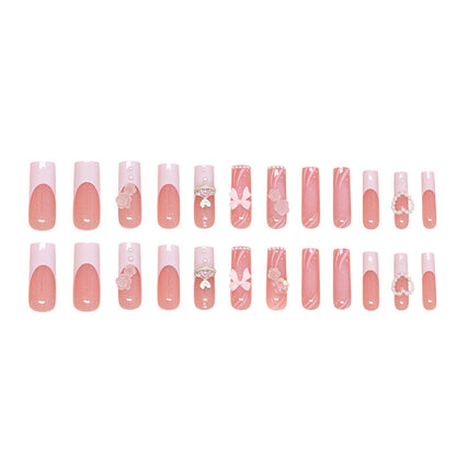 24-Piece French-Style Butterfly Icing Crystal Flower Wearable Nails | Gentle Whitening Sweet Versatile Euro-American Detachable Nail Slices