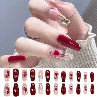 24-Piece Long Removable Press-On Nail Art | Fashion-Forward False Nails