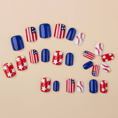 24Pcs Independence Day Glossy Square Press-On Nails | American Flag False Nail Tips