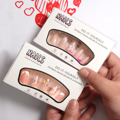 2-piece Set 24 Nail Tips Fashionable Press-on Nails Kit Reusable Fake Nails for Personalized Nail Art Decoration