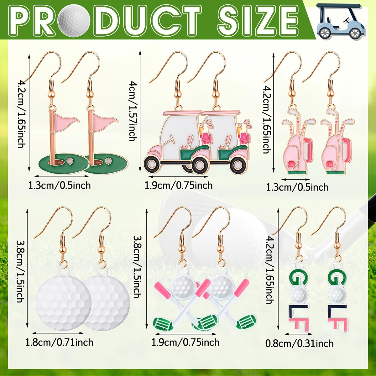 Women's Earrings, 6 Pairs | Golf Game Earrings as a Gift