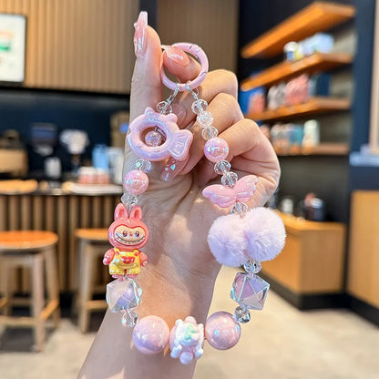 New rab hairball beaded mobile phone chain girl cartoon short mobile phone lanyard popular bag pendant gift phone charm