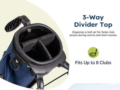 Lightweight Golf Stand Bag – 3-Way Divider with Cooler Pocket – Holds 6–8 Clubs – Unisex – Portable Bag for Driving Ranges and Par-3 Courses