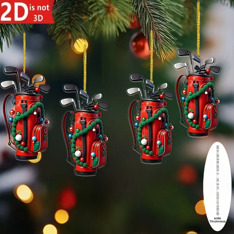 Set of 4 Christmas Golf Bag-Themed Ornaments – Hanging Decorations for Holiday Parties | Home Decor | and Christmas Gifts