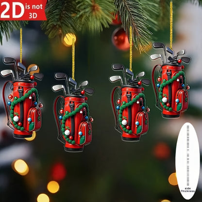 Set of 4 Christmas Golf Bag-Themed Ornaments – Hanging Decorations for Holiday Parties | Home Decor | and Christmas Gifts