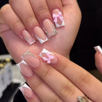 24-Piece Wearable Nails - Removable Nail Stickers Handmade NailsLong - length Nail Art  Diamond - embellished Nail Art