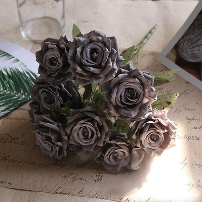 Retro-Style Wine Red Artificial Rose Bouquet | European-Style Floral Decor | Wedding Room Tabletop Decoration with Multi-Color Accents