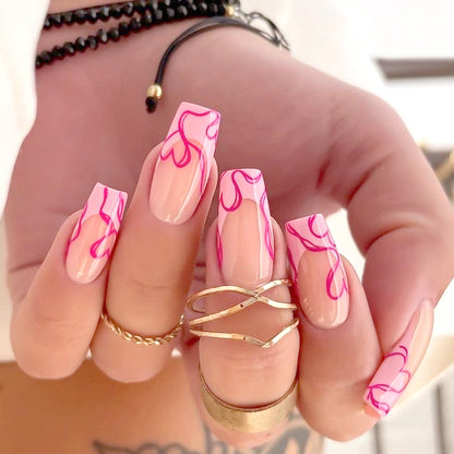 24pcs French style nails heart press-on nails removable false nails