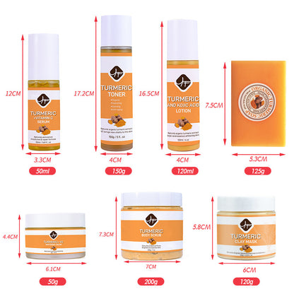 Turmeric Skin Care Product Set Clay Mask Facial Cleanser Face Cream Soap Essence Facial Scrub Lotion