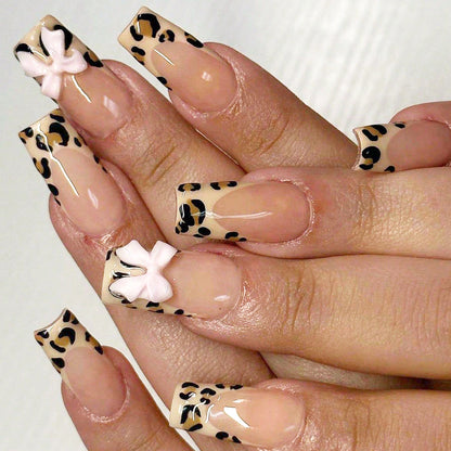 24Pcs French Flash White Border Cherry Blossom Rhinestone Fake Nails | Whitening Detachable Festival Nail Set