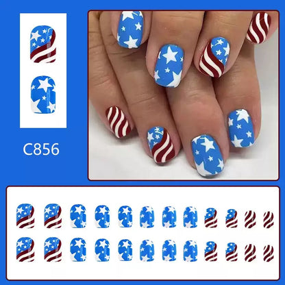 24Pcs Short Independence Day Wearable Nails | Exclusive Glitter Nail Art Set