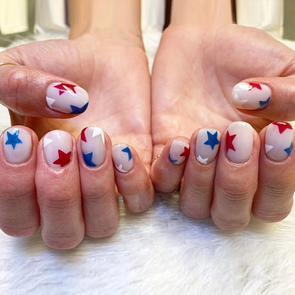 24Pcs Independence Day Glossy Square Press-On Nails | American Flag False Nail Tips