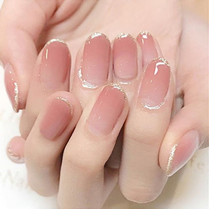 24Pcs Simple White Edge Press-On Nails | Reusable Short Square Full Cover Fake Nails with Glue