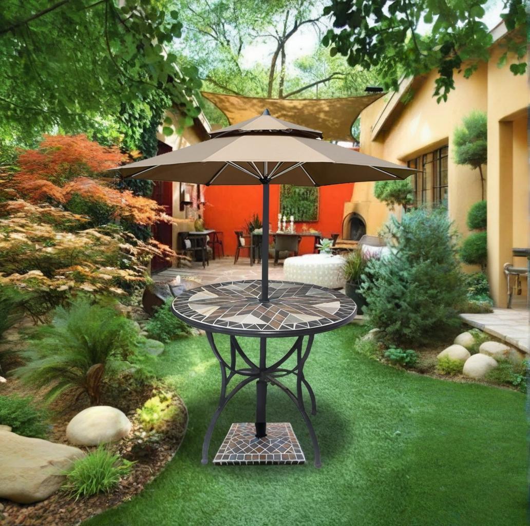 Garden Stone Large Round Table | Colorful Collage Art Tabletop, Creating a Cozy Outdoor Space