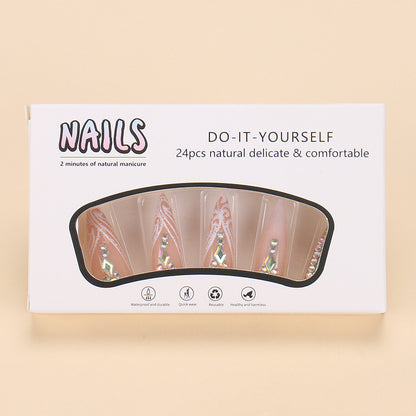 Best - selling Press - on Nail Art Pieces with Flower & Rhinestone Design, Western Y2K Style, Detachable Fake Nails