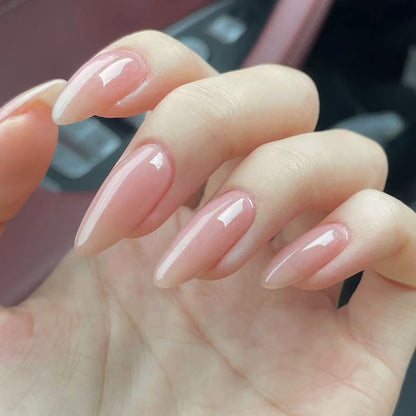 24Pcs/Set Nude Long French Almond Coffin Fake Nails | Pink Grey Brown Fall Winter Press-On Faux Ongles