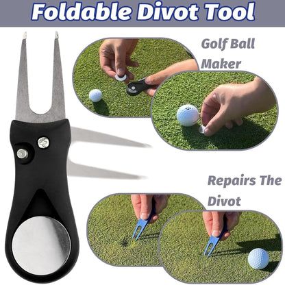 11‑Piece Golf Accessory Set, Including A Golf Bag, Clip‑On Tee Holder, Golf Towel, Cleaning Brush, Ball Marker, Divot Repair Tool, And Score Counter.