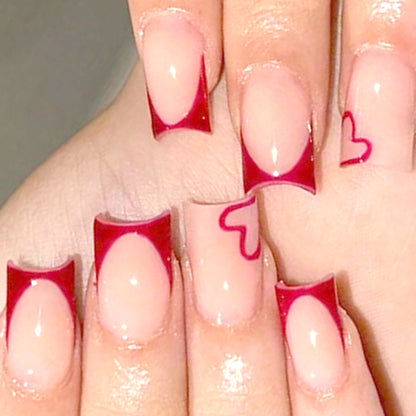 24pcs French style nails heart press-on nails removable false nails