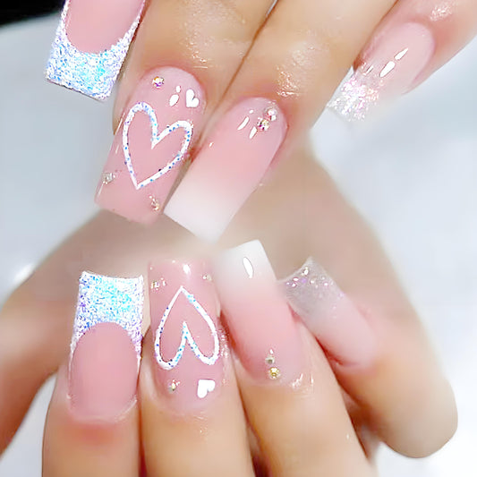 24pcs Short French Gradient Heart Nails