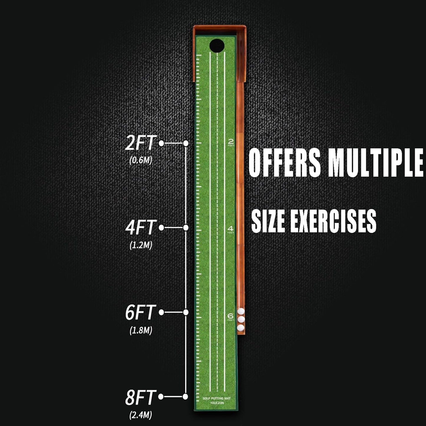 Putting Green Indoor | No Hump Golf Mat | Auto Ball Return | Easy To Fold Solid Wood Base | Luxurious Velvet Surface | Ideal For Home Office Golfers