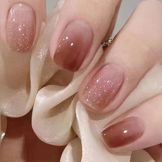 24-pack caramel color nail art gradient press-on nails | High-quality winter wearable nails