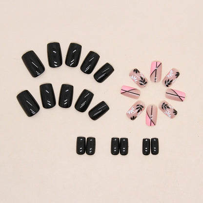 4 Packs/96 Pcs Medium-Long Square Blue-Green Butterfly Nail Set | Fresh Natural with Gold Lines (Casual Daily Wear)