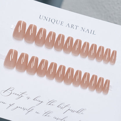 24Pcs/Set Nude Long French Almond Coffin Fake Nails | Pink Grey Brown Fall Winter Press-On Faux Ongles