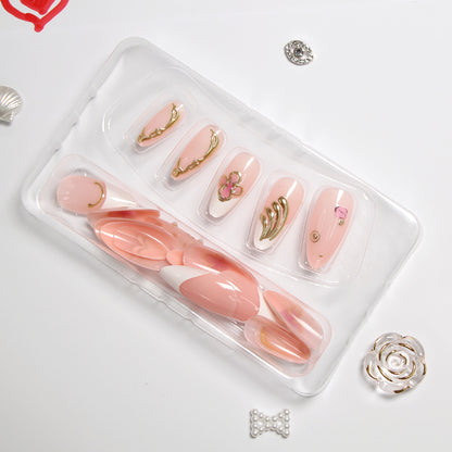 2-piece Set 24 Nail Tips Elegant Pink Rhinestone  Accent Fashion Press-On Nails with Sparkle Details