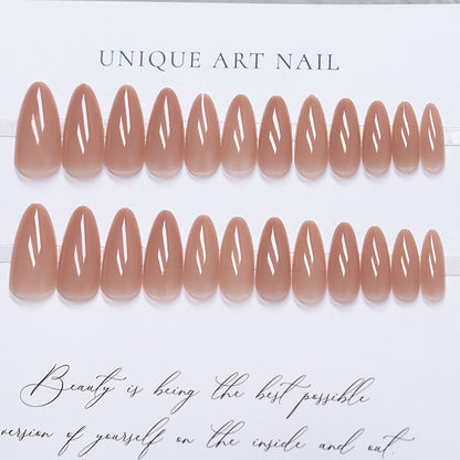 24Pcs/Set Nude Long French Almond Coffin Fake Nails | Pink Grey Brown Fall Winter Press-On Faux Ongles
