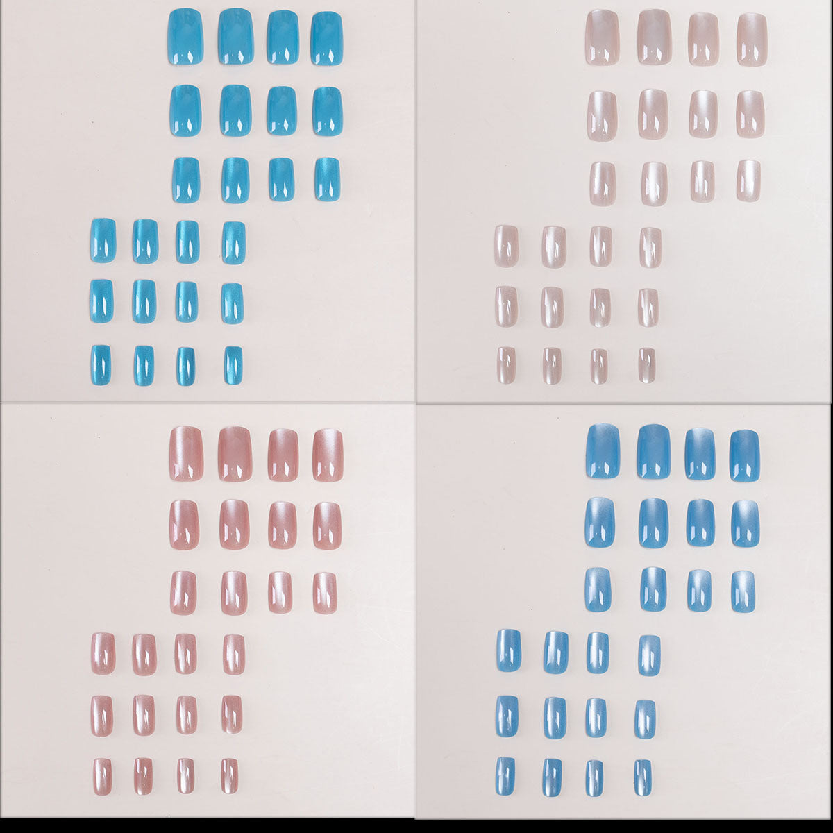 24pcs/30pcs short square ballet fake nails for women cat eyes glitter green blue purple pink shinny nail tips press on nail art